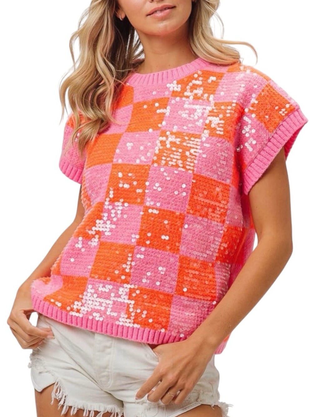 Bibi Sequins Checker Sweater Vest Sz Small NWT